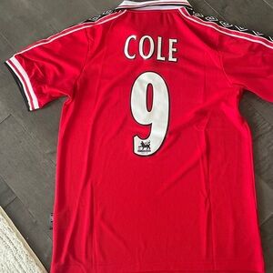 1998-2000 Manchester United #9 Andy Cole Red white Black Home Jersey size L
